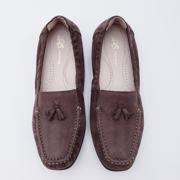 SAS Womens 9.5 Hope Brown Turf Slip On Comfort Loafers Leather Tassel Square Toe - Picture 6 of 9